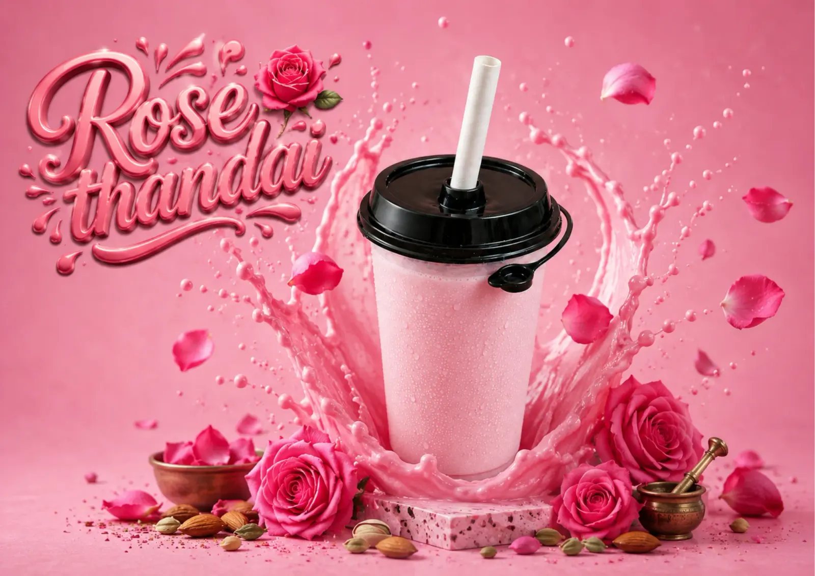 Pratima Rose Thandai — instant refreshing drink mix with rose petals, almonds and saffron
