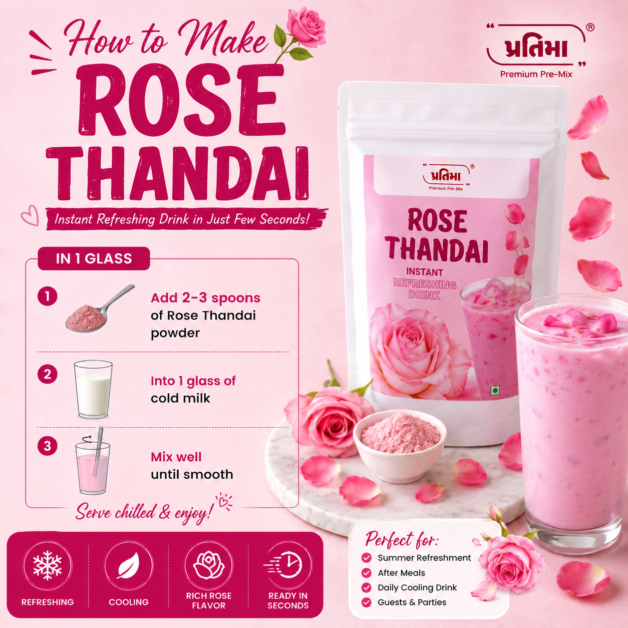 Rose Thandai – Refreshing Rose Drink Mix (150gm)