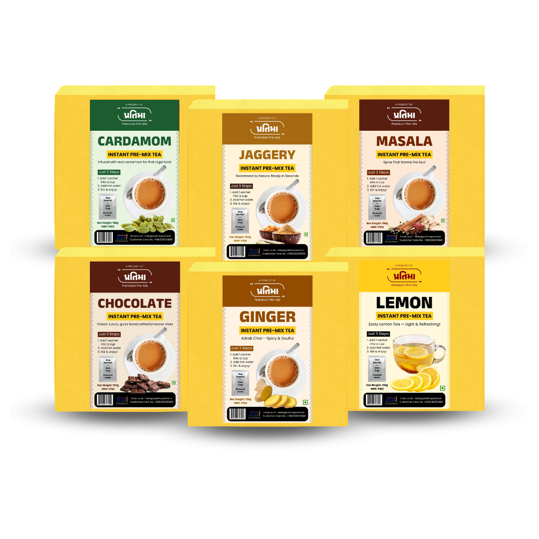 Pratima Premium Instant Pre-Mix Tea 6-flavour assorted combo pack